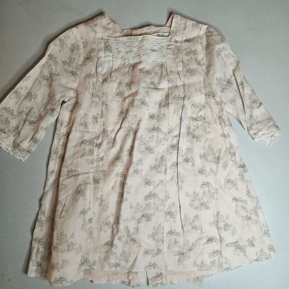 Pili Carrera Girls Pink Mountain Print Cotton Dress Lace Trim Size 3 Made Spain